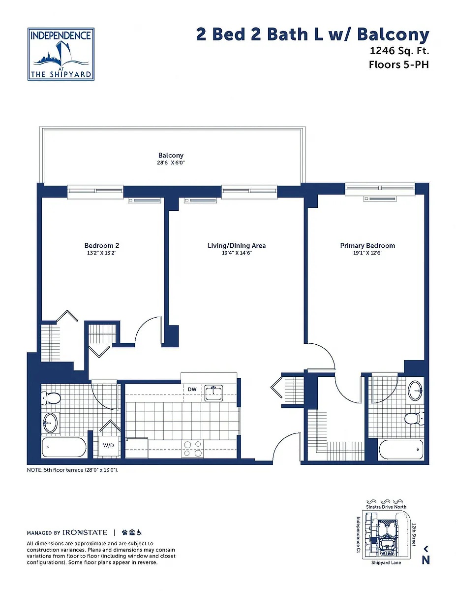 Floor plan 2 Bed 2 Bath L With Balcony