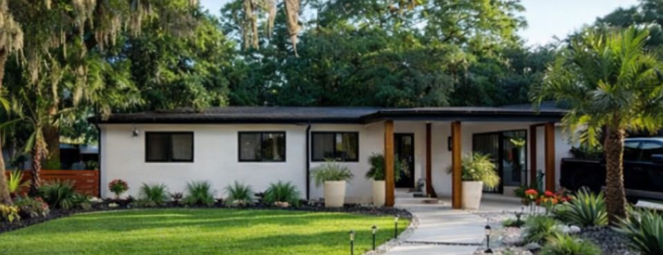 Modern brick home.