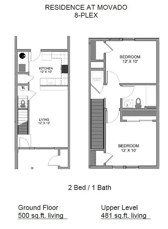 Floor plan 2 Bedroom 1-5 Bathroom Townhome