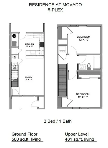 Floor plan 2 Bedroom 1-5 Bathroom Townhome