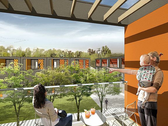 View to the interior courtyard from private rooftop terraces