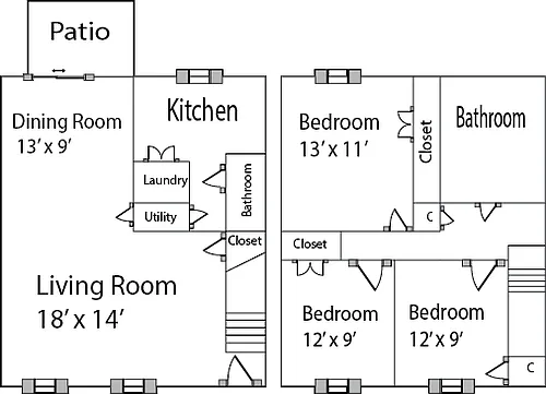 Floor plan 3 Bed Townhome - 1104