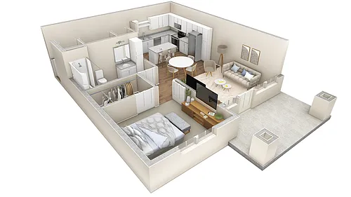 Floor plan 1 BR Vue Courtyard w/ Garage