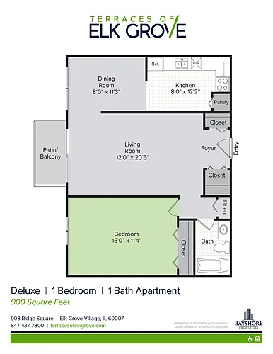 Floor plan Partially Renovated, 1 Bedroom, 1 Bath (900 sq ft)