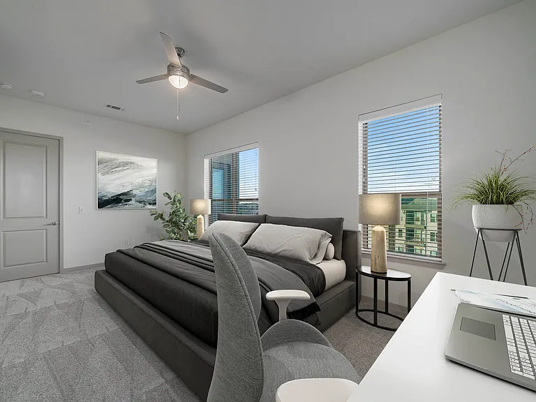 Spacious bedroom with home office space