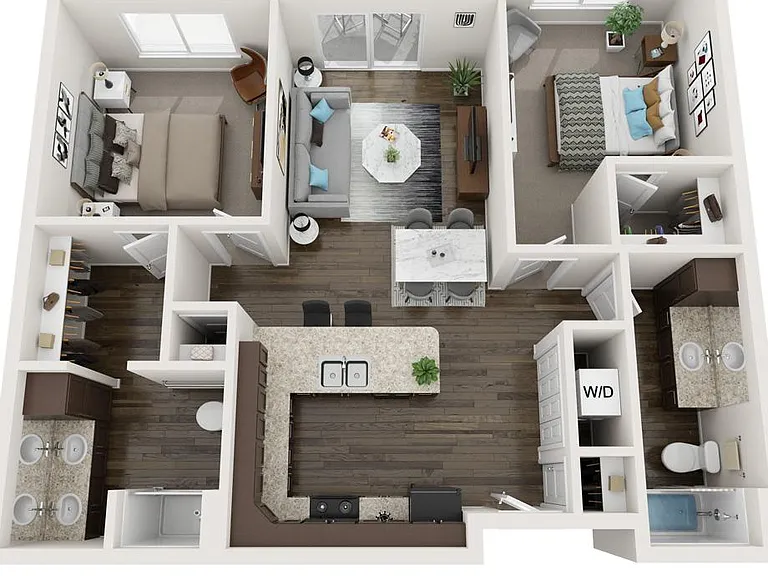 The Artesian: 2 bedroom, 2 bathroom with 1022 square feet of living space. ADA.
$1410 per month