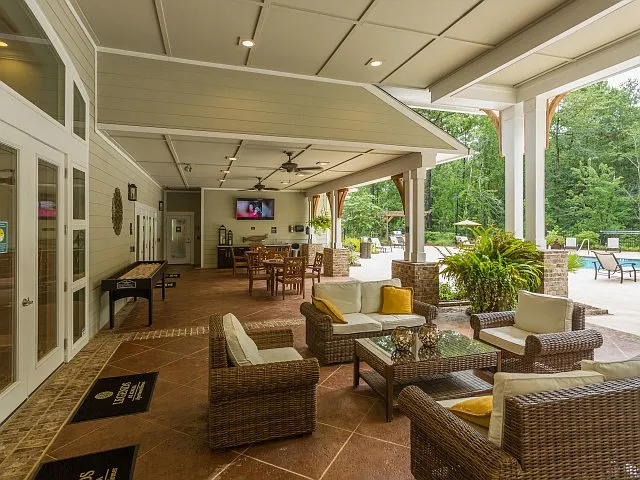 Covered entertainment area with outdoor kitchent