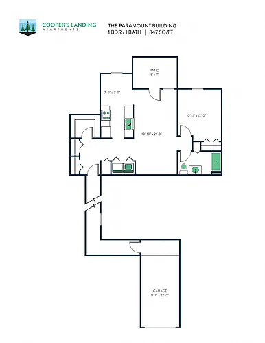 Floor plan 1 Bed, 1 Bath - 847 sq ft
