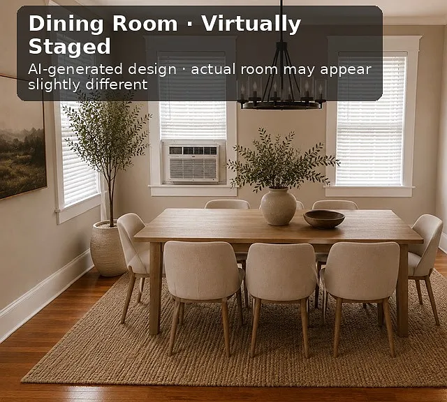 We created this AI-rendered design to help you picture the space furnished. For inspiration only _ furniture and decor aren't included, and the real room may differ in features and proportions. See the unedited photos for the room's true condition.