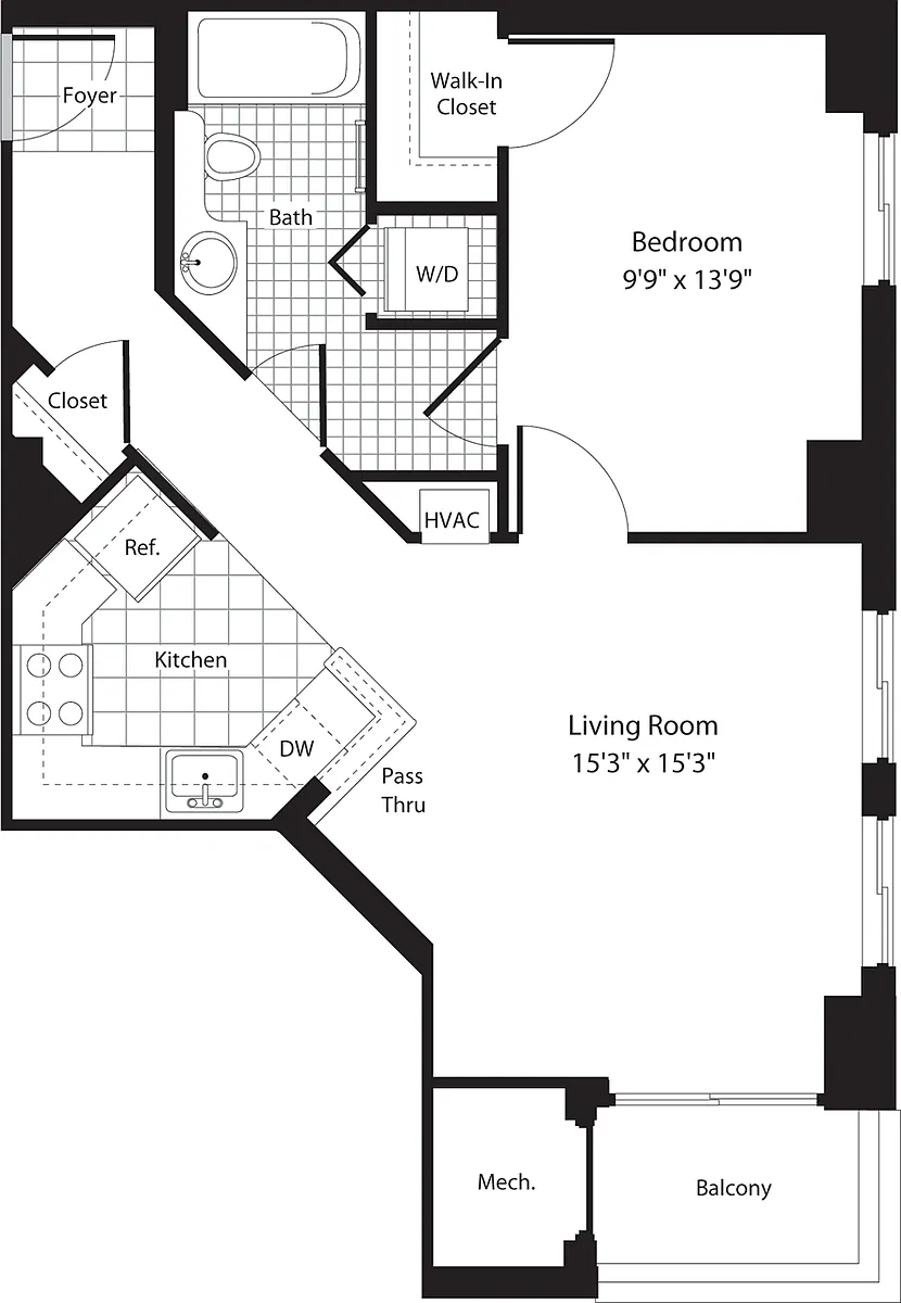 Floor plan 1 Bedroom B