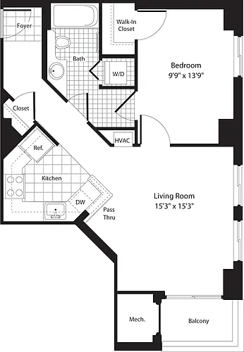 Floor plan 1 Bedroom B