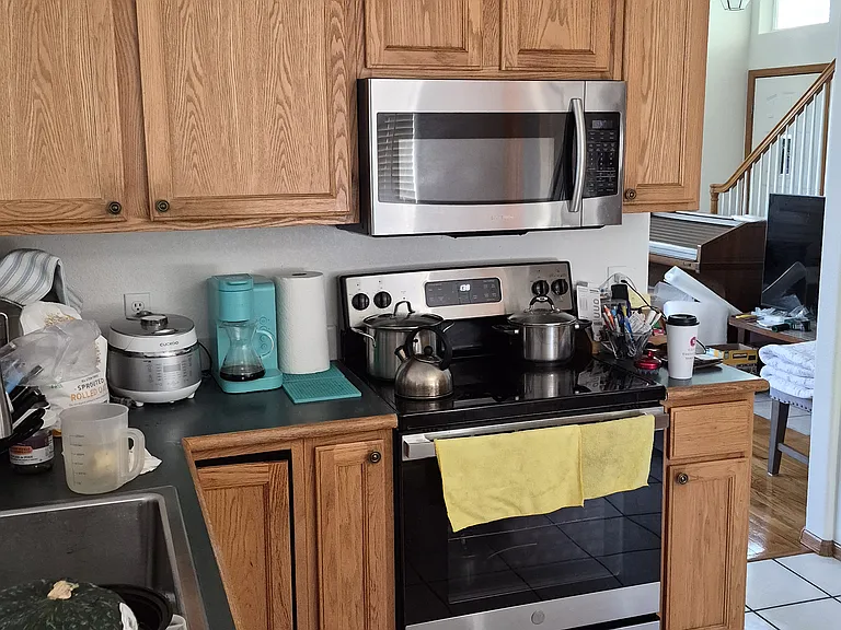 Kitchen features lots of storage.