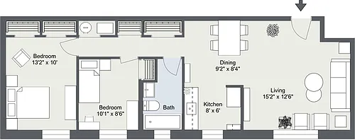 Floor plan Typical Two Bedroom Apartment