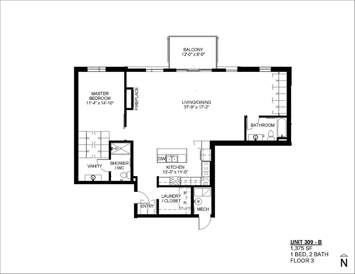 Floor plan Floor Plan B1 - 1377 SF 1 Bedr