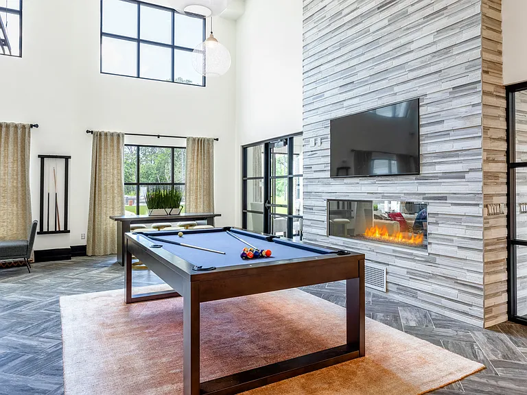 Pub room with billiards, bar and TVs