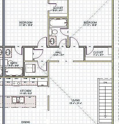 Main floor plan, big unit.