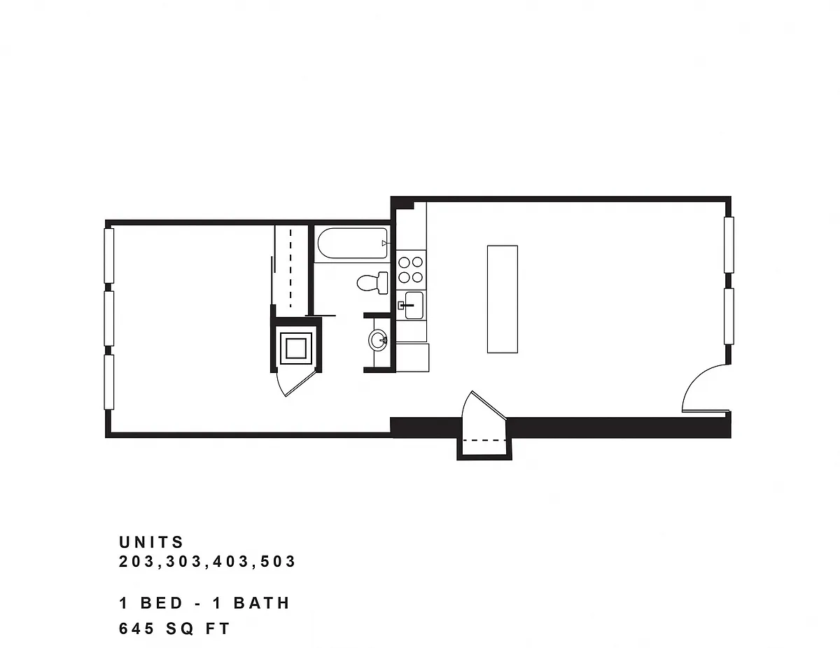 Floor plan 1 Bedroom, 1 Bath B