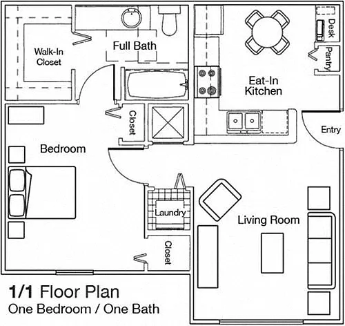 Floor plan One Bedroom One Bathroom 60%