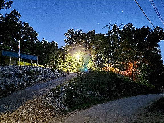 Private drive lighted up.