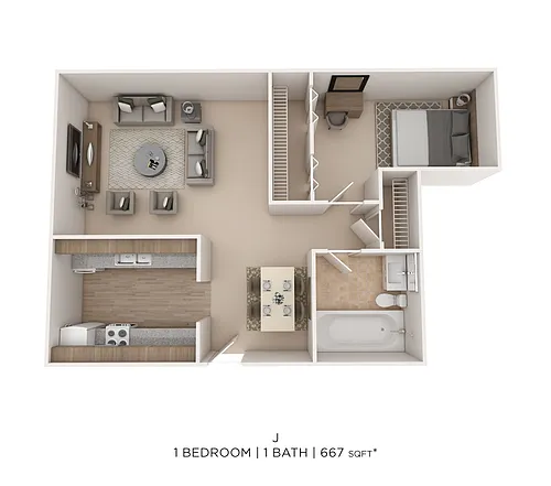 Floor plan One Bedroom - 667 sqft