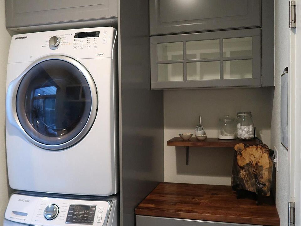 Front load washer and dryer included. Ample storage space.