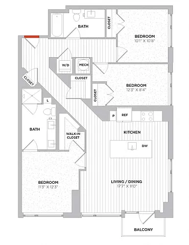 Floor plan 3 Bed/2 Bath-C01 East
