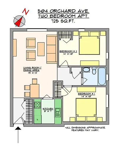 Floor plan 2 Bed 1 Bath
