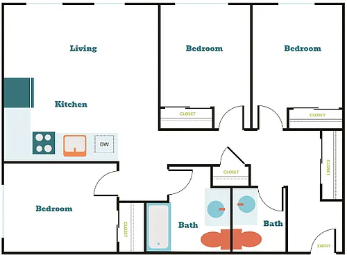 Floor plan 3 Bedroom 1.5 Bath (3.1)
