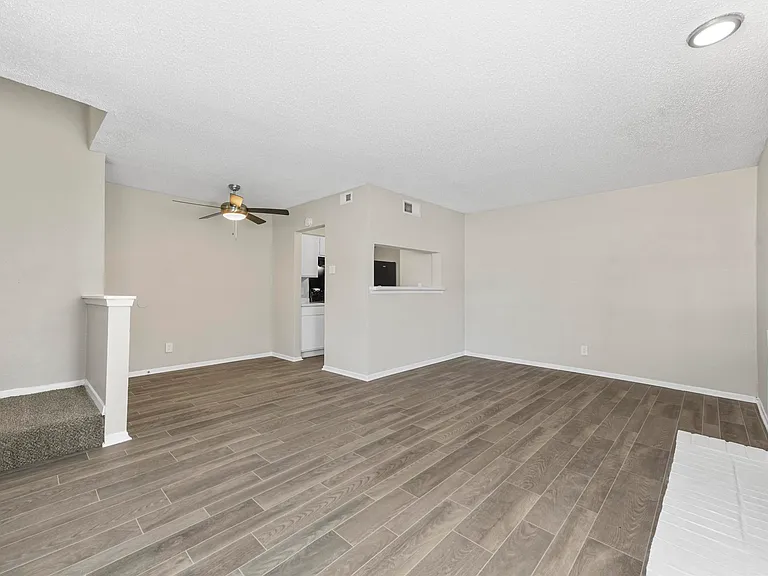 Spacious open floor plan with access to kitchen and fireplace