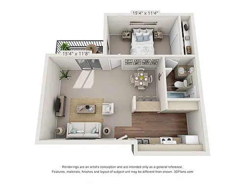 Floor plan 1 Bedroom, 1 Bath