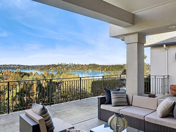 Back deck with views of Lake Washington and Bellevue
