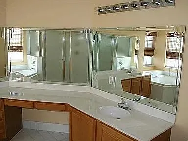 large primary bath with walk in shower, XL soaking tub, expansive counterspace with 2 sinks and makeup desk. 2 linen closets vvvvv