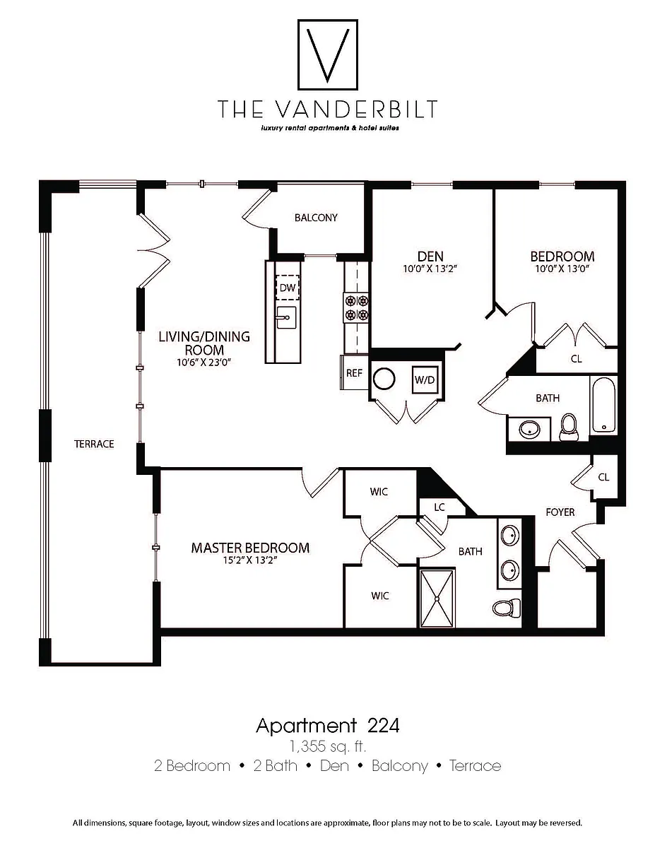 Floor plan 2 Bed - 2 Bath - Den - Balcony - Terrace