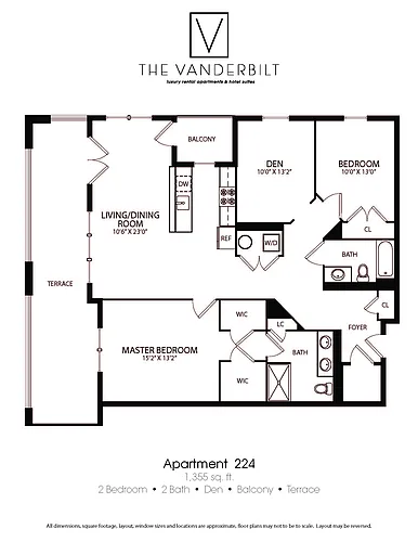 Floor plan 2 Bed - 2 Bath - Den - Balcony - Terrace