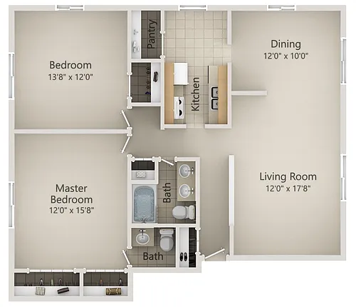 Floor plan 2 bedroom garden
