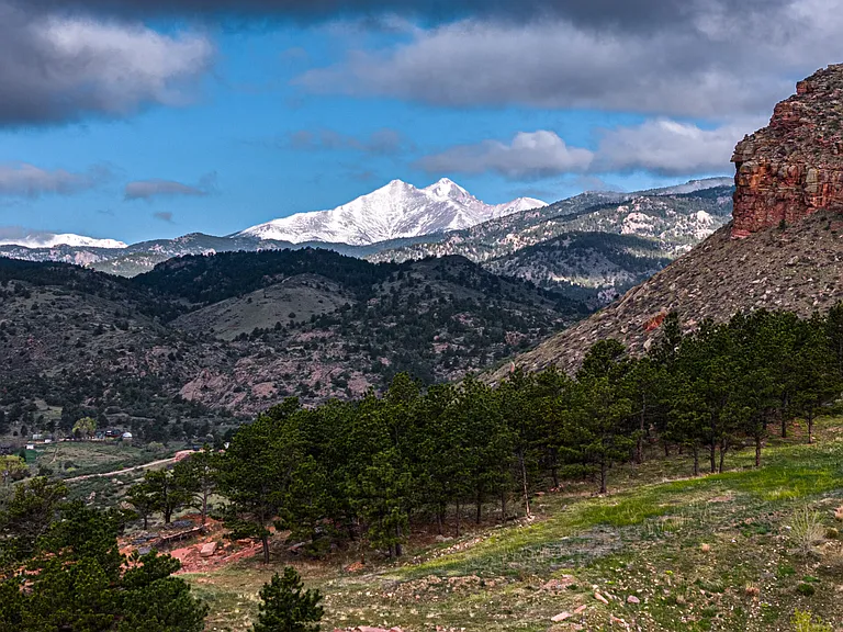 View of Long's Peak and Steamboat Mountain from ranch