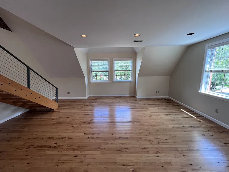 Dining area and living room, tons of natural light. West facing windows get morning sun.