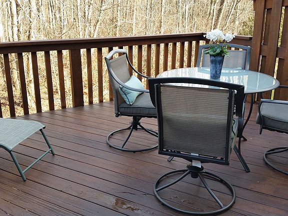Spacious desk, view of woods