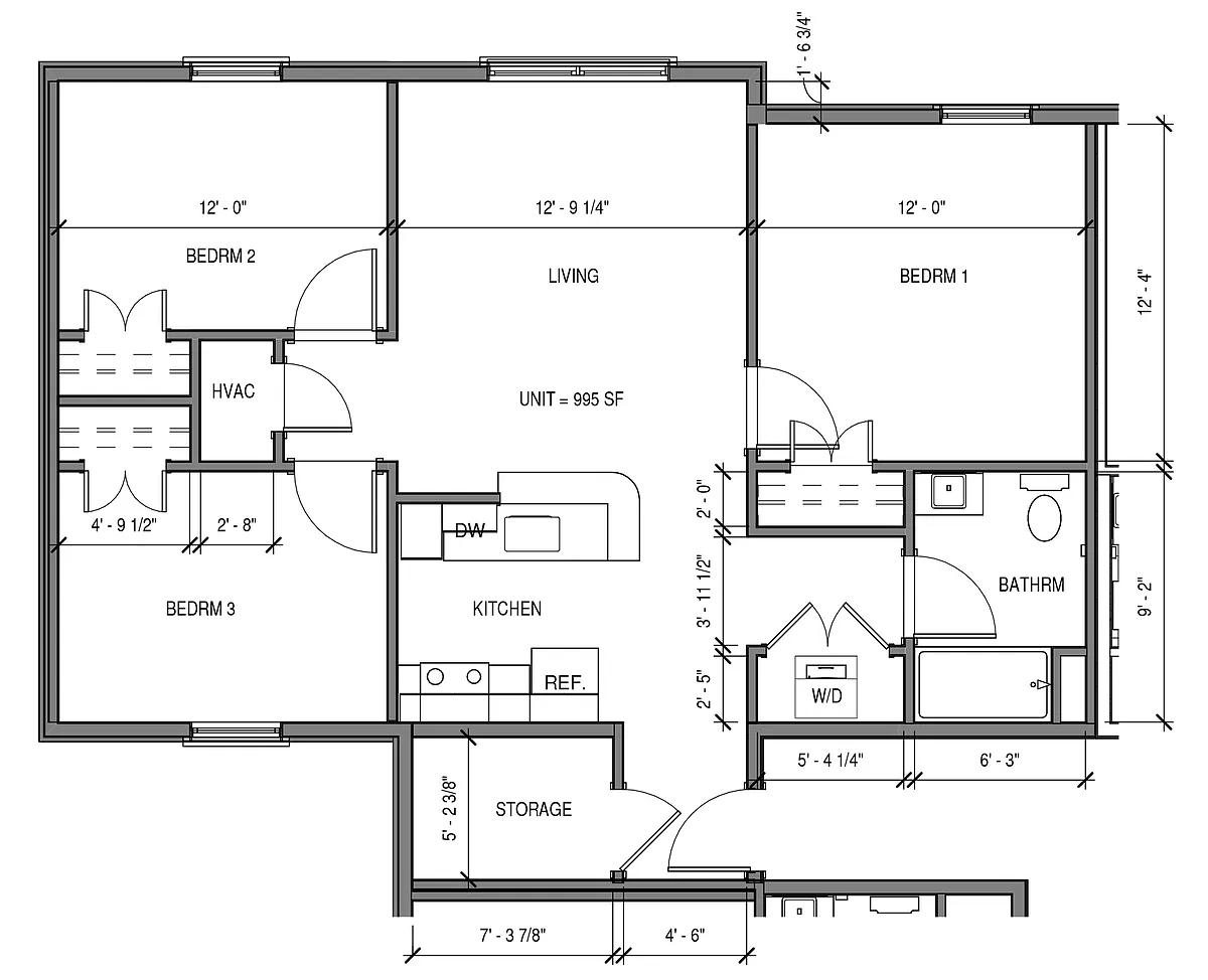 Floor plan Furnished 3 Bed / 1 Bath