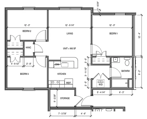 Floor plan Furnished 3 Bed / 1 Bath