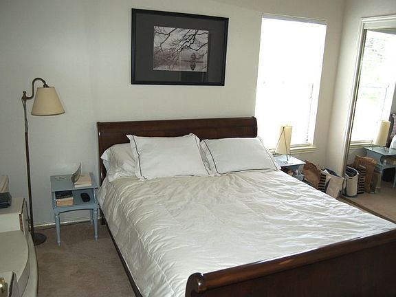 Master bed features large closets and attached bath