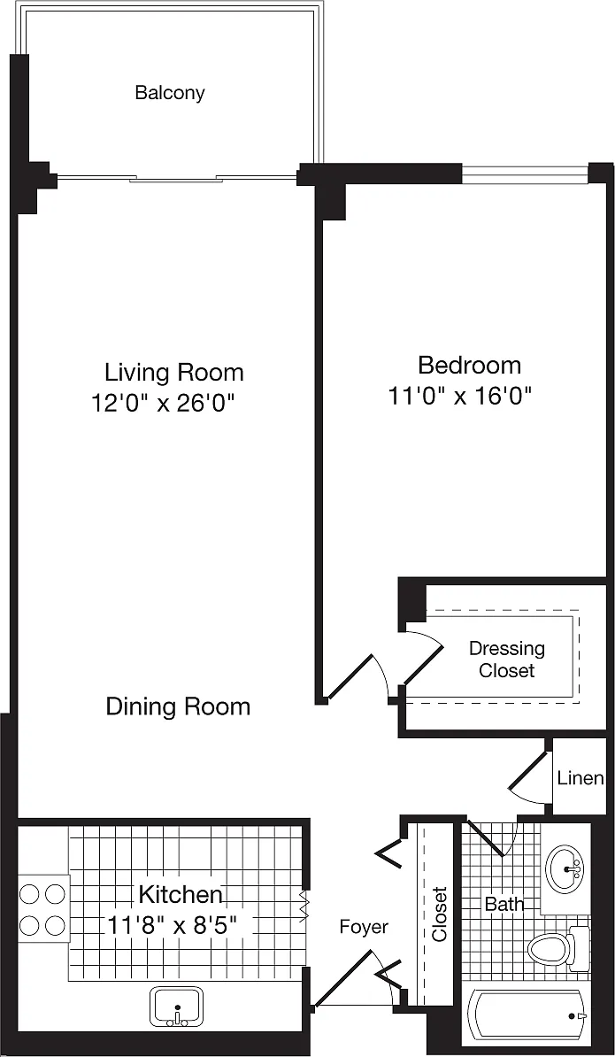 Floor plan 1 Bedroom B