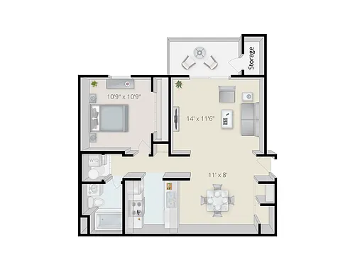 Floor plan 1 Bedroom 1 Bathroom