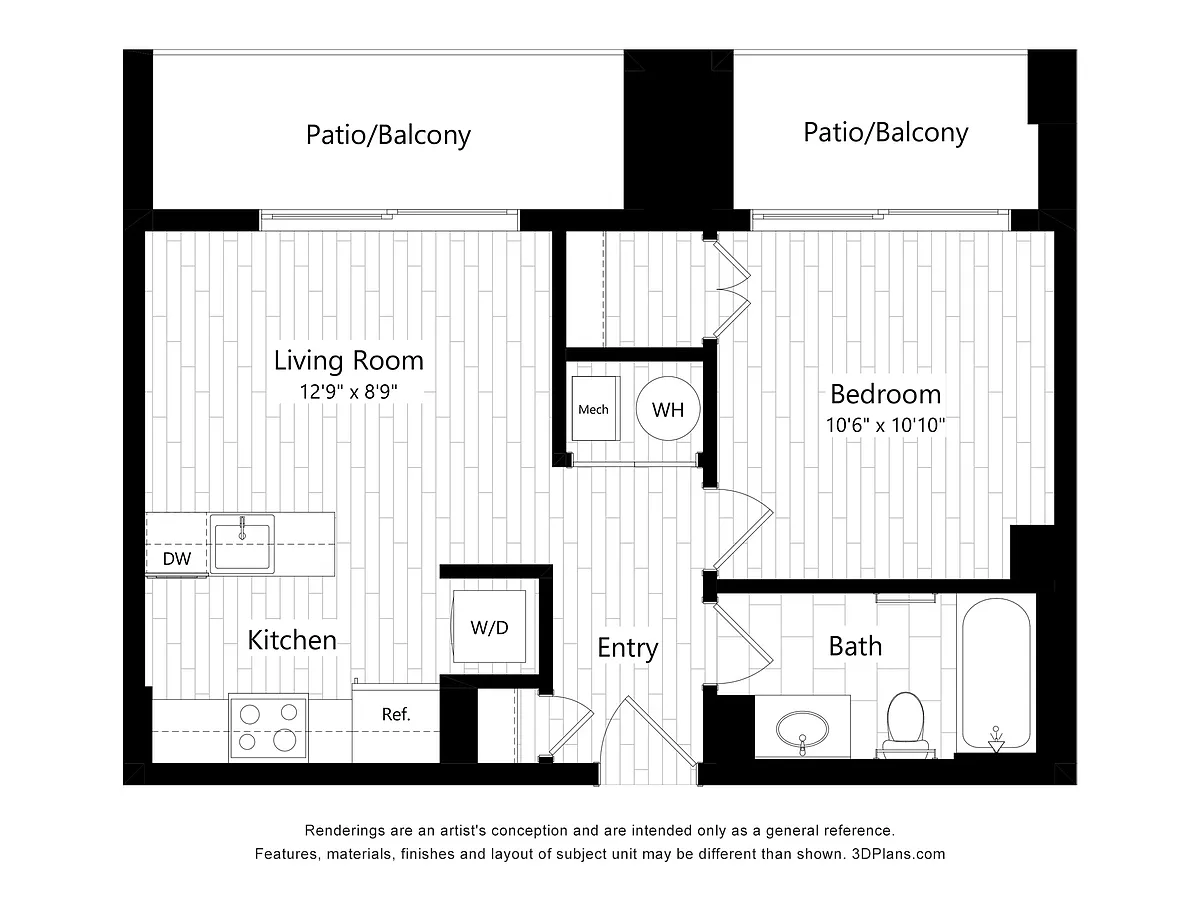 Floor plan Small 1Bd-2Balconies