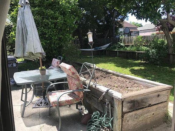 Shared backyard with planters