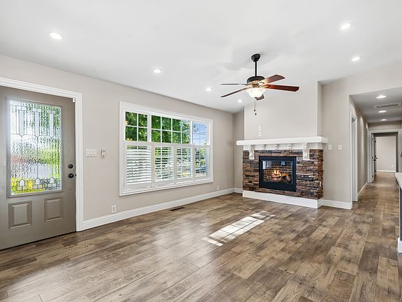 Dining area and fireplace