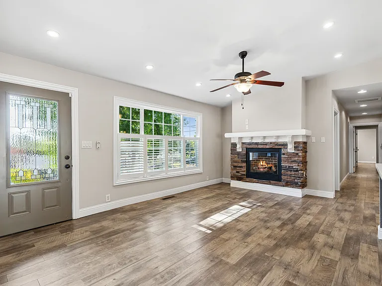 Dining area and fireplace