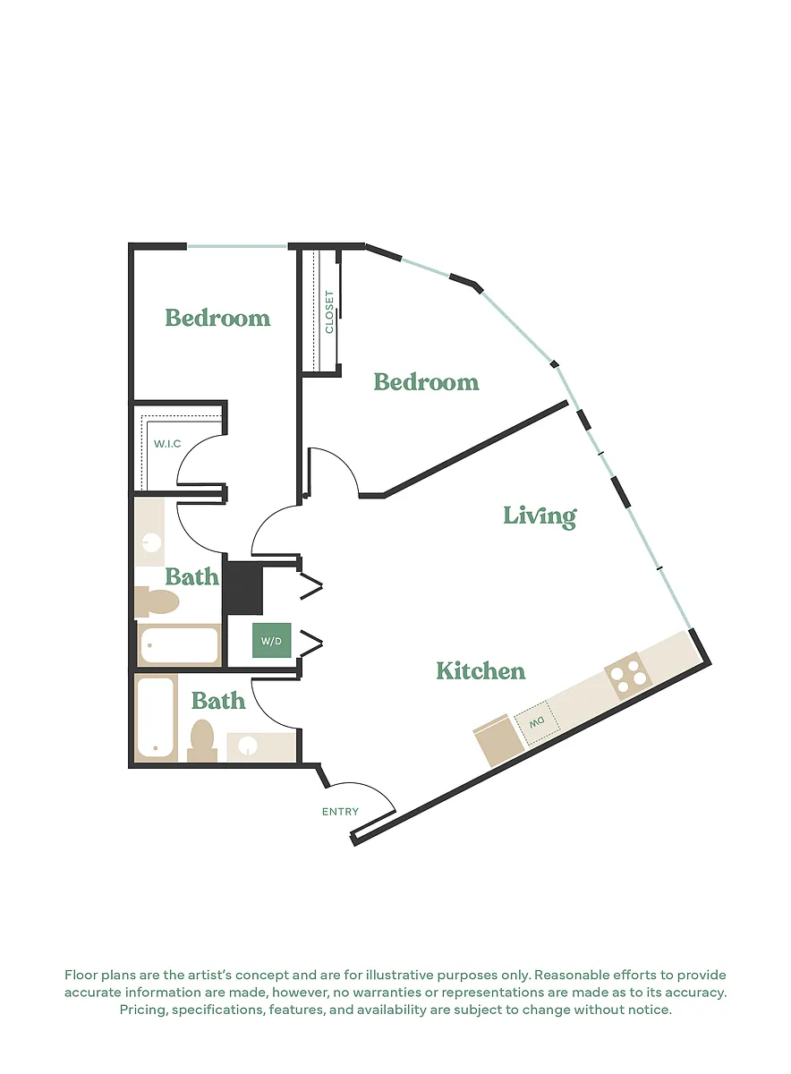 Floor plan 2 Bed, 2 Bath - Apt B