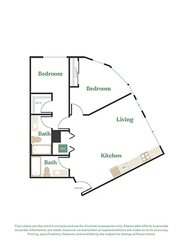 Floor plan 2 Bed, 2 Bath - Apt B