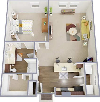 1 Bedroom, 1 Bathroom 1 Bedroom, 1 Bathroom